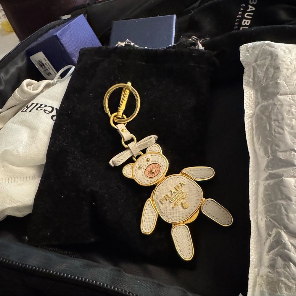 Prada Cream Leather Teddy Bear Keychain with Gold Hardware - Picture 3 of 3